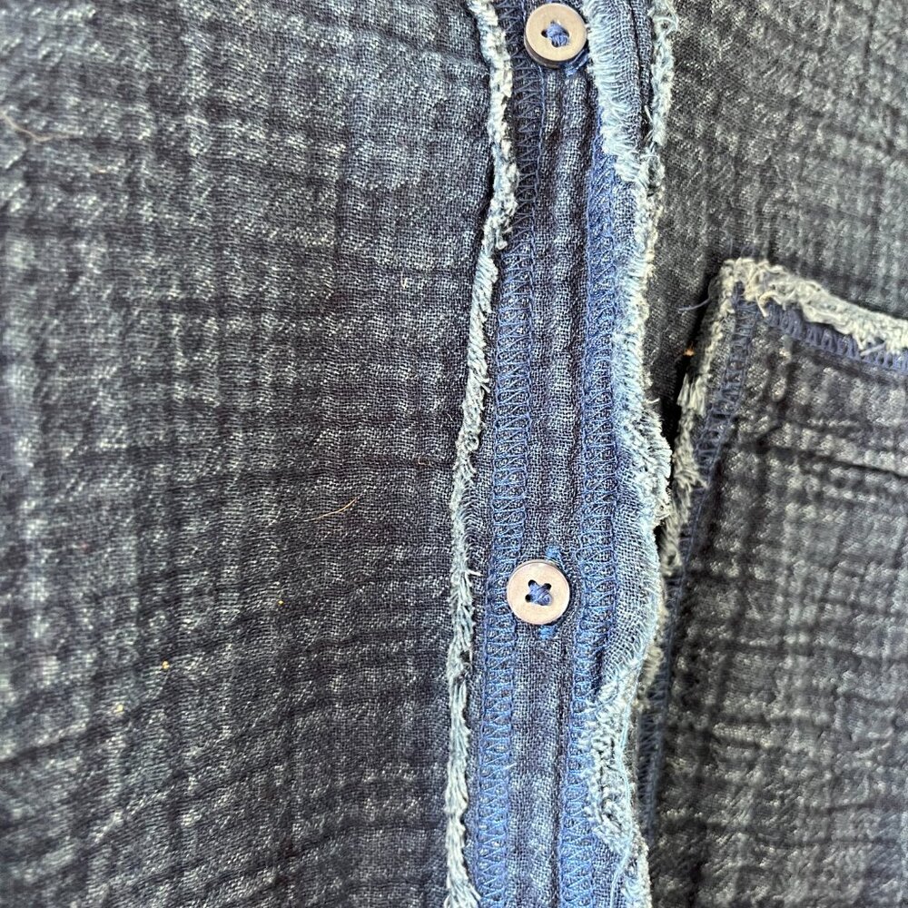 Aerie Sz M Oversized Indigo Blue Gauze Cover Up Button Down Shirt Dress Pocket - Picture 7 of 14